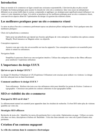 Les meilleures pratiques pour un site e-commerce réussi