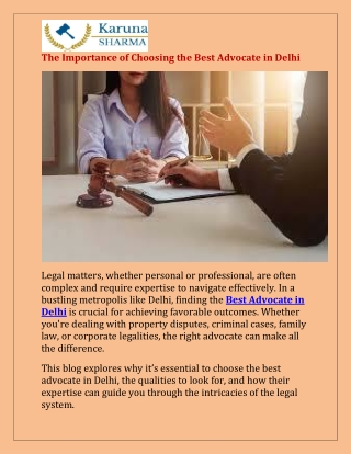 The Importance of Choosing the Best Advocate in Delhi