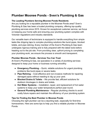 Reliable Plumber in Moonee Ponds – Expert Plumbing Services by Sven’s Plumbing