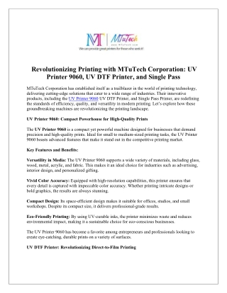 Increase Speed with Single Pass Printer - MTuTech