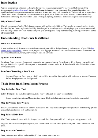 Thule Roof Rack Installation: Enhancing Your Adventure Gear