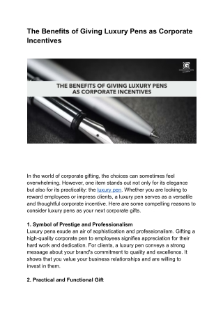 The Benefits of Giving Luxury Pens as Corporate Incentives