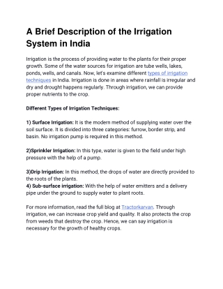 A Brief Description of the Irrigation System in India