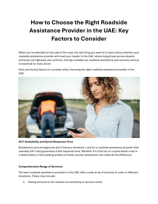 How to Choose the Right Roadside Assistance Provider in the UAE