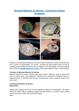 Branded Watches for Women - Finding the Perfect Timepiece - Ethos Watches