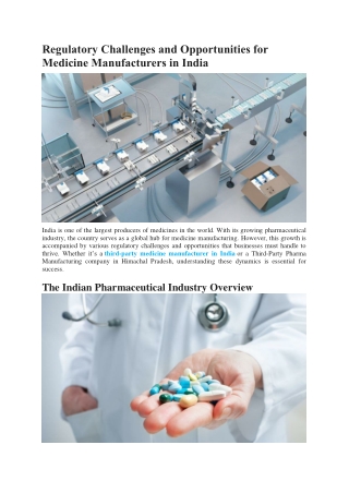 Regulatory Challenges and Opportunities for Medicine Manufacturers in India