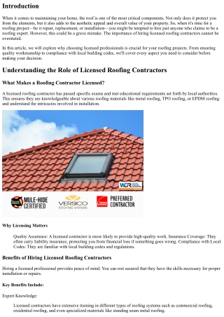 The Importance of Hiring Licensed Roofing Contractors