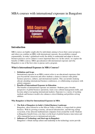 MBA Courses with International Exposure in Bangalore