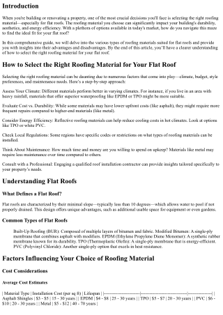 “How to Select the Right Roofing Material for Your Flat Roof.”