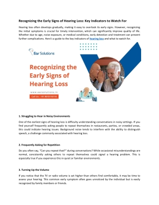 Recognizing the Early Signs of Hearing Loss Key Indicators to Watch For