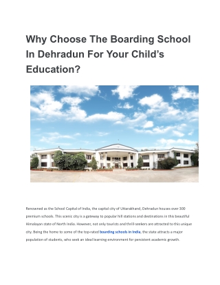 Why Choose The Boarding School In Dehradun For Your Child’s Education