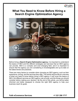 What You Need to Know Before Hiring a Search Engine Optimization Agency