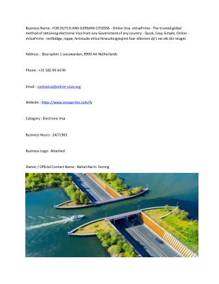 FOR DUTCH AND GERMAN CITIZENS - Online Visa  eVisaPrime - The trusted global met