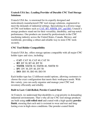 Uratech USA Inc.: Leading Provider of Durable CNC Tool Storage Solutions