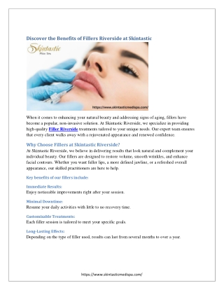 Discover the Benefits of Fillers Riverside at Skintastic