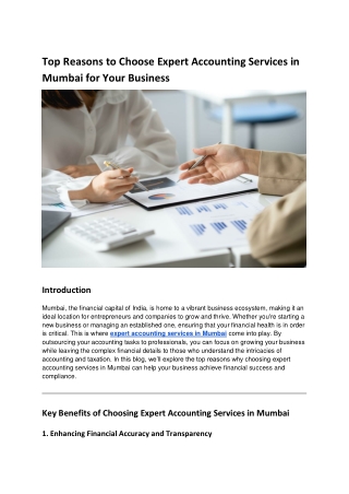 Top Reasons to Choose Expert Accounting Services in Mumbai for Your Business