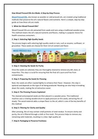 How Wood Pressed Oils Are Made: A Step-by-Step Process