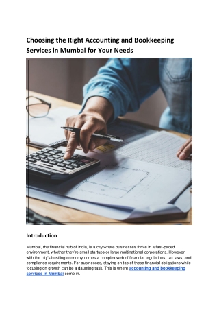 Choosing the Right Accounting and Bookkeeping Services in Mumbai for Your Needs