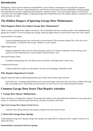 The Hidden Dangers of Ignoring Garage Door Maintenance
