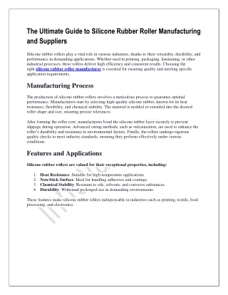 The Ultimate Guide to Silicone Rubber Roller Manufacturing and Suppliers