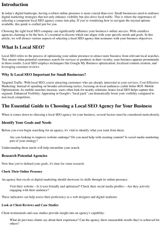The Essential Guide to Choosing a Local SEO Agency for Your Business