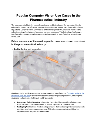 Popular Computer Vision Use Cases in the Pharmaceutical Industry