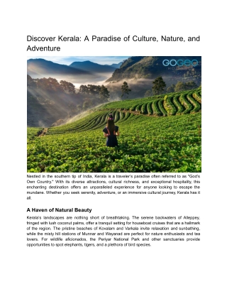Discover Kerala: A Paradise of Culture, Nature, and Adventure