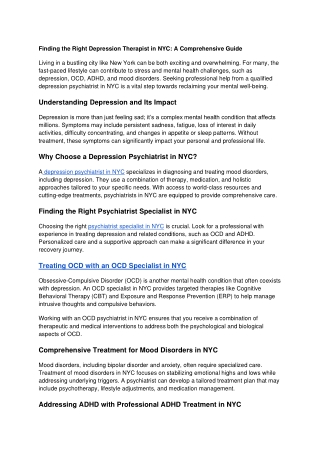 Finding the Right Depression Therapist in NYC_ A Comprehensive Guide