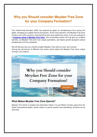 Why you Should consider Meydan Free Zone for your Company Formation