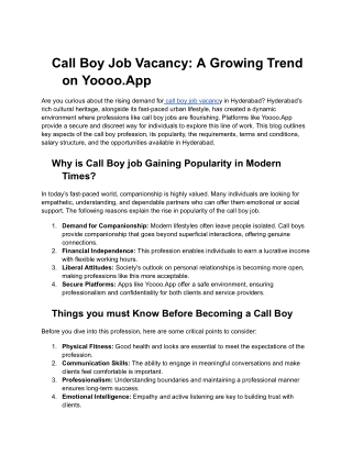 Call boy job vacancy