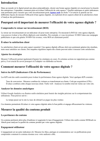 Comment mesurer l'efficacité de votre agence digitale ?