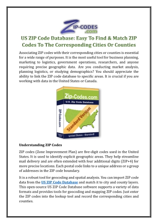 US ZIP Code Database: Easy To Find & Match ZIP Codes To The Corresponding Cities