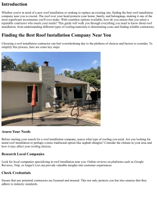 Finding the Best Roof Installation Company Near You
