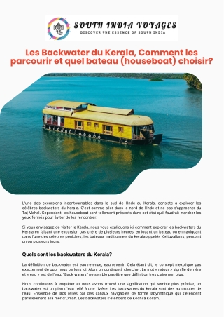 Les Backwater du Kerala, Comment les parcourir et quel bateau (houseboat) choisir