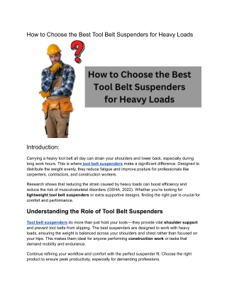 How to Choose the Best Tool Belt Suspenders for Heavy Loads