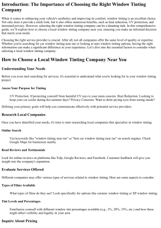 How to Choose a Local Window Tinting Company Near You