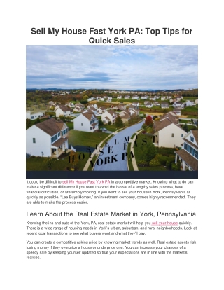 Sell My House Fast York PA_ Top Tips for Quick Sales