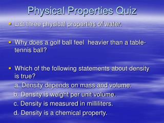 Physical Properties Quiz