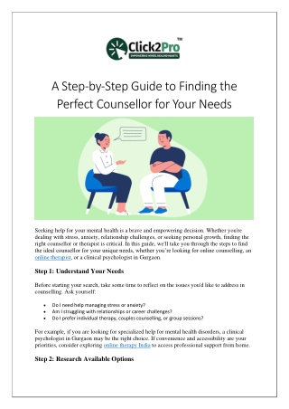 A Step-by-Step Guide to Finding the Perfect Counsellor for Your Needs