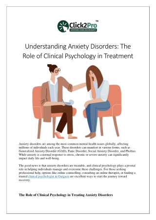 Understanding Anxiety Disorders The Role of Clinical Psychology in Treatment