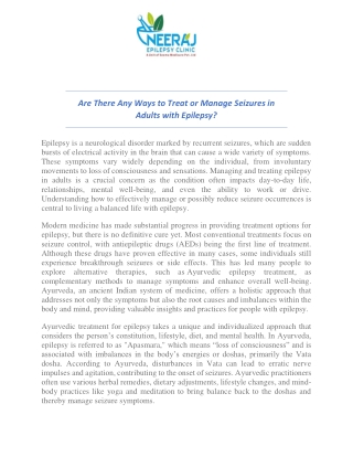 Are There Any Ways to Treat or Manage Seizures in Adults with Epilepsy