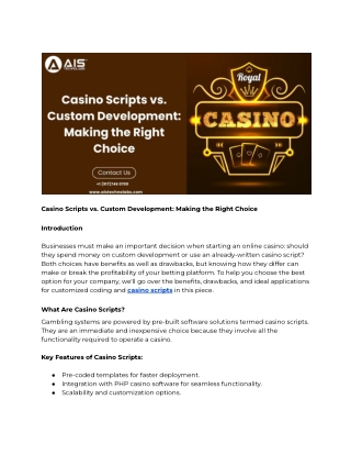 Casino Scripts vs. Custom Development: Making the Right Choice
