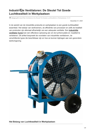Industri毛le Ventilatoren De Sleutel Tot Goede Luchtkwaliteit in Werkplaatsen