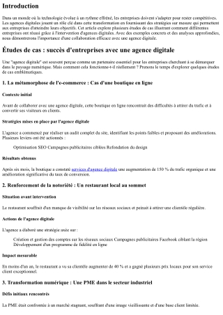 Études de cas : succès d'entreprises avec une agence digitale