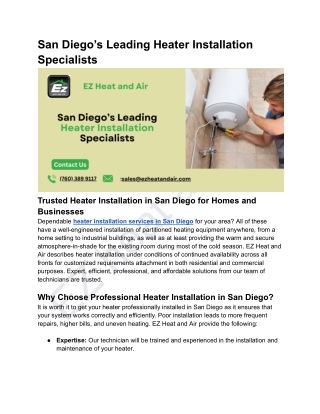 San Diego’s Leading Heater Installation Specialists