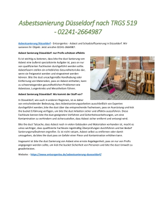 Asbestsanierung Düsseldorf nach TRGS 519 - 02241-2664987