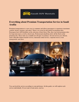 Everything about Premium Transportation Service in Saudi Arabia