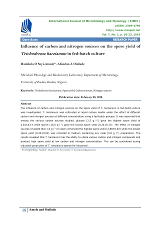 Influence of carbon and nitrogen sources on the spore yield of Trichoderma