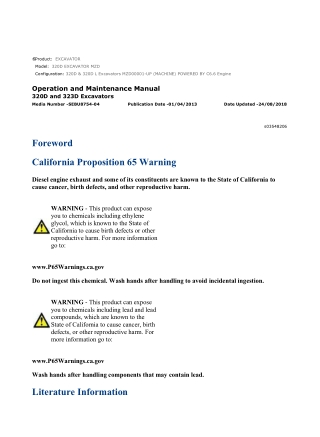Caterpillar CAT 320D EXCAVATOR (MZD00001-UP) Operation and Maintenance Manual Instant Download