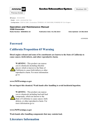 Caterpillar CAT 320D L EXCAVATOR (TDH00001-UP) Operation and Maintenance Manual Instant Download